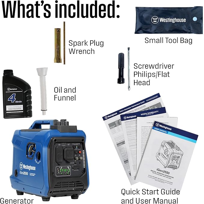 Westinghouse 2550 Peak Watt Super Quiet & Lightweight Portable Inverter Generator, RV Ready 30A Outlet, Gas Powered, Parallel Capable, Long Run Time,Blue