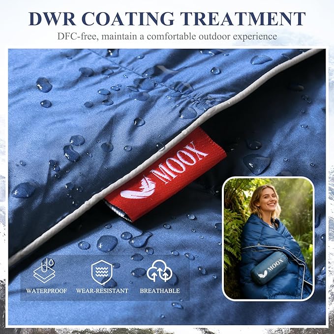 MOOX Down Camping Blanket - Packable Down Camping Quilt Backpacking Lightweight Waterproof Outdoor Hiking Stadium Warm Puffy Sleeping Bag 55"x79" Water Resistant Camp Travel Blanket, Blue Gray