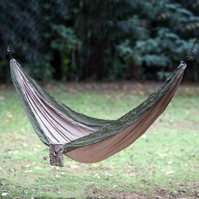 NOVICA Beige with Olive Green Trim Parachute Portable 1 Person Camping Hammock with Hanging Straps, 'Jungle Dreams' (Single)