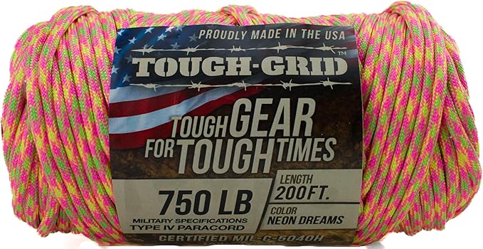 TOUGH-GRID 750 Paracord Military Grade Nylon Rope - Type IV Mil-Spec Made in USA - Tactical Survival Cord
