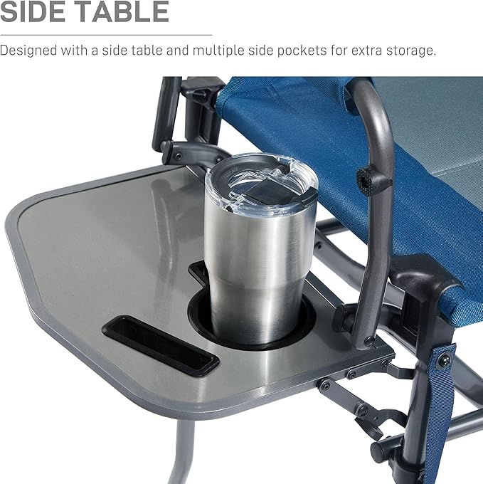 EVER ADVANCED Portable 30.7" Seat Height Tall Folding Camping Chair Directors Chair High Foldable Bar Stool with Side Table for Makeup Artist, Sports Event, Craft Show, Supports 350LBS