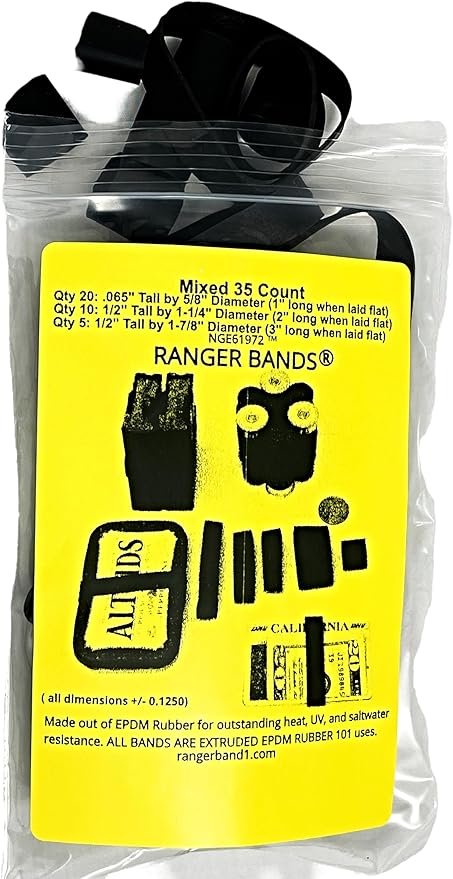 Ranger Bands® 35 Count Mixed Count Made from EPDM Rubber for Survival and Strapping Gear Made in The USA Tactical Rubber Bands, Heavy Duty Rubber Bands Black.