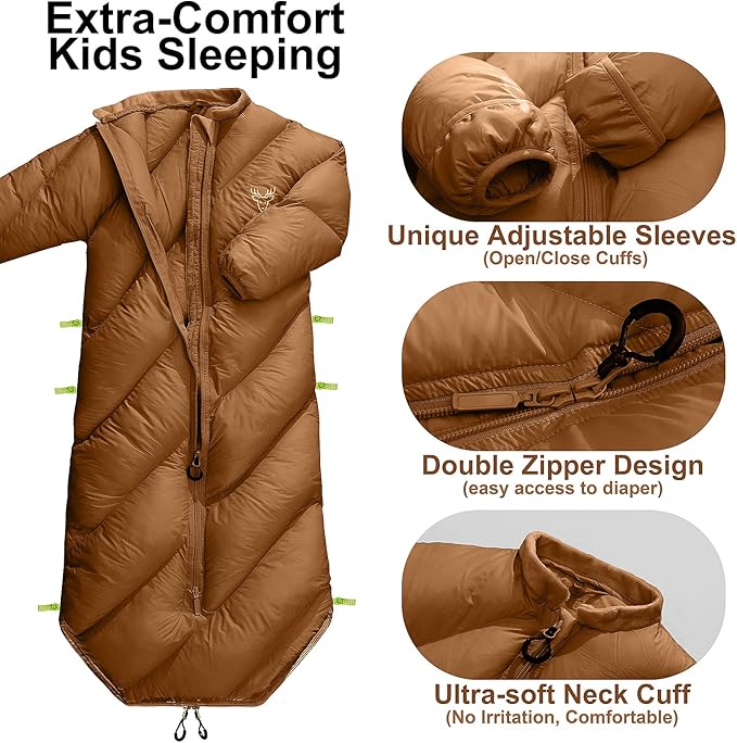Walkable Toddler Sleeping Bags for Kids, Boys Girls (2T-4T) - Puffy Camping Sleeping Sack for Indoor, Outdoor, Travel, Sleepover, Slumber Party (up to 46 in)- Machine Washable, Lightweight