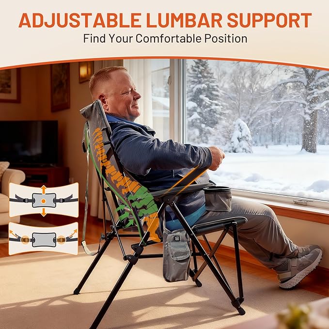 TIMBER RIDGE Oversized Heated Camping Chair with Lumbar Support, Portable Folding Chair Heavy Duty for Adults Supports 450 LBS for Outdoor Camping, Lawn, with High Back (Power Bank not Included)