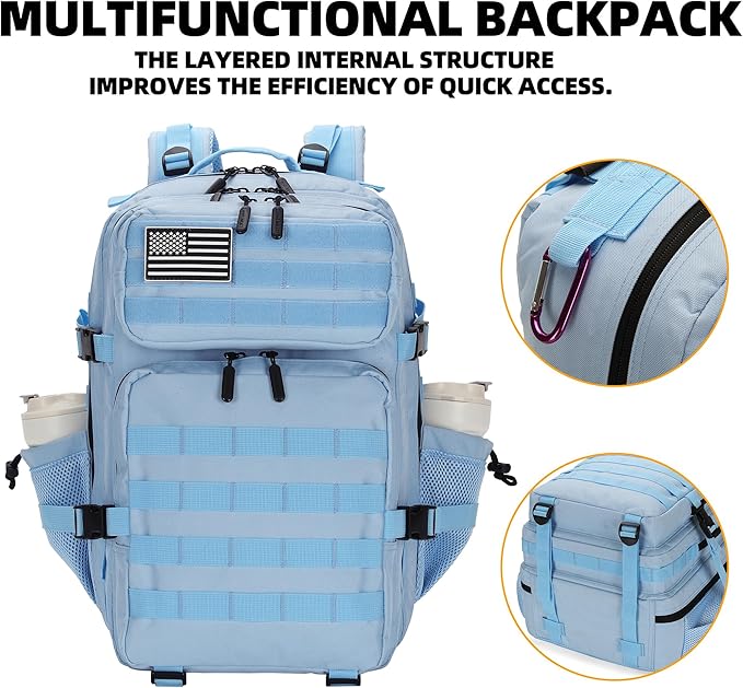 Lovelinks21 45L Tactical Assault Backpack 3 day assault pack with Molle Waterproof backpack Rucksack for Tactical Backpacks (Light blue)