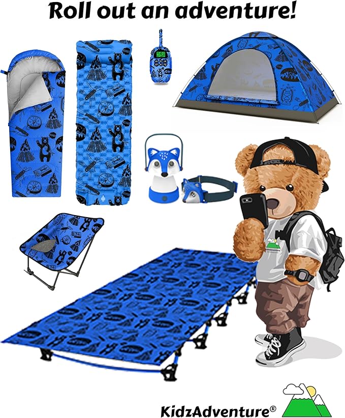 KidzAdventure Mummy Style 32 – 59F Kids Sleeping Bag with Pillow Sleeve, 4 Season, Lightweight and Backpacking Style, Ideal for Camping, Sleepover, Boys, Girls, and Youth
