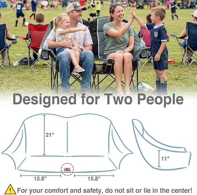 Oversized Double Camping Chair - 2 Person Folding Loveseat for Campfire Snuggle Freedom, Heavy Duty 660LBS Support with Frustration-Free Oversized Carry Bag, Perfect for Couples, Dogs & Sports