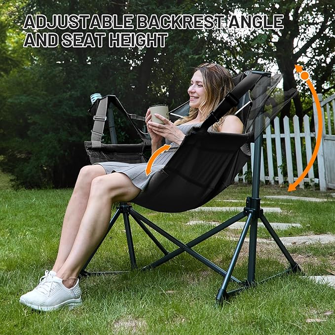 TIMBER RIDGE Hammock Camping Chair, Oversized Swinging Hammock Chair with Adjustable Back and Seat for Outdoor Lawn, Sports, Supports 400lbs, Black