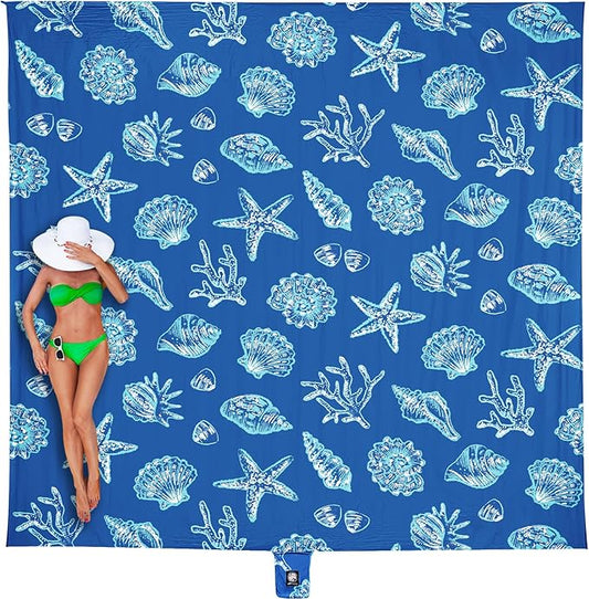 WEKAPO Beach Blanket Waterproof Sandproof Oversized, Extra Large Beach Mat Sand Free, Lightweight & Compact Sand Free Mat with 5 Stakes & 4 Corner Pockets