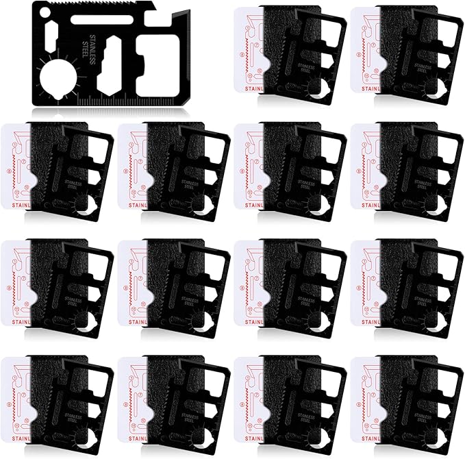 WILLBOND 24 Sets 11 in 1 Credit Card Multitool Fathers Day Christmas Men Gift Multipurpose Tactical Wallet Tool Christmas Bottle Opener for Men Birthday Dad(Black)
