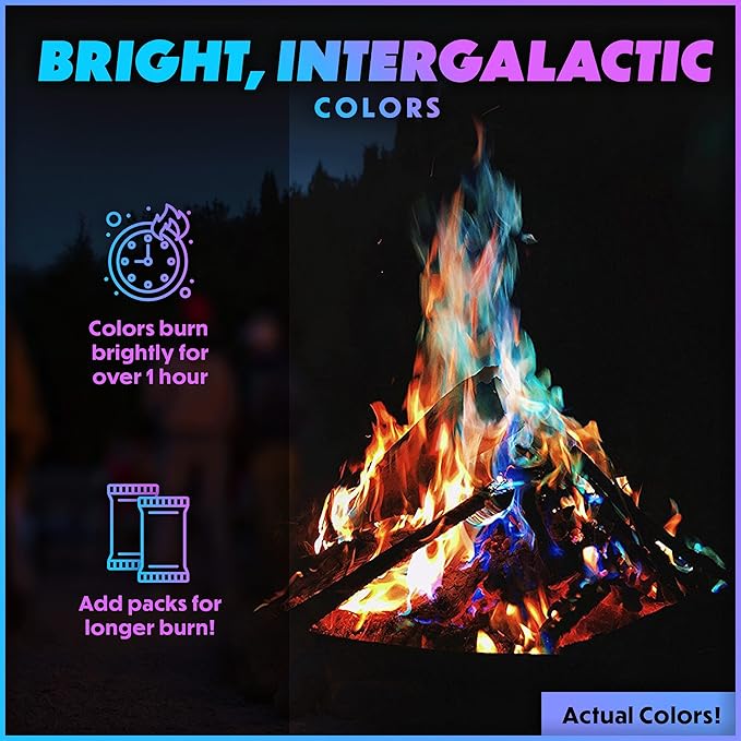 Magical Flames Fire Color Changing Packets Fire Pit (25 Pack), Fire Color Packets for Camping Essentials, Campfire, Bonfire & Fireplaces, Campfire Accessories, Cosmic Flames