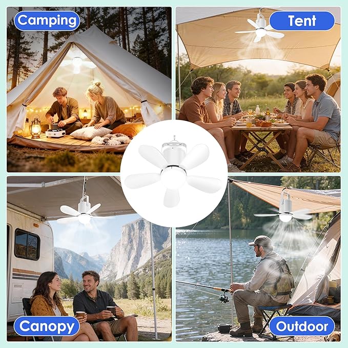 21” Ceiling Fan Light, Battery Operated Gazebo Fan Light with Remote, Portable Rechargeable Ceiling Camping Fan Light for Outside, for Tent Canopy Porch Patio Greenhouse Camping RVs Pergola