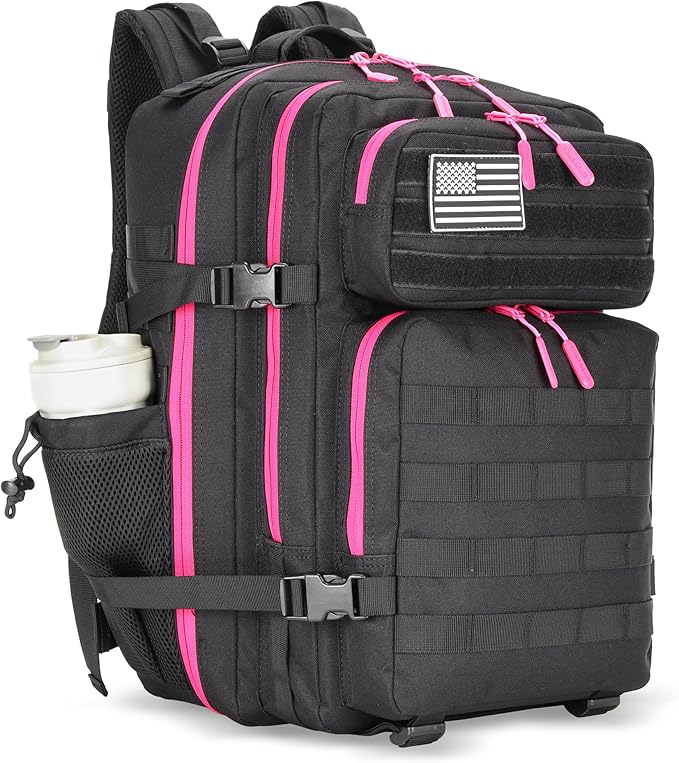 Lovelinks21 45L Tactical Assault Backpack 3 day assault pack with Molle Waterproof backpack Rucksack for Tactical Backpacks (Black Rose)