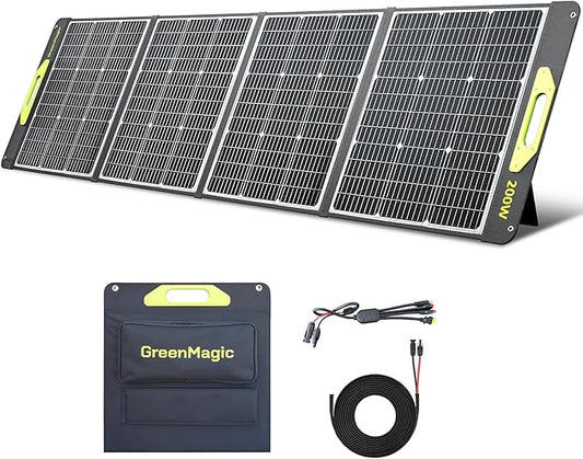 Greenmagic 200 Watt Portable Solar Panel, 23.5% High Efficiency 200W Foldable Solar Panel Charger IP67 Waterproof Solar Panel Kit w/DC XT60 MC4 Anderson Output for Home Farm Camping RV Power Station