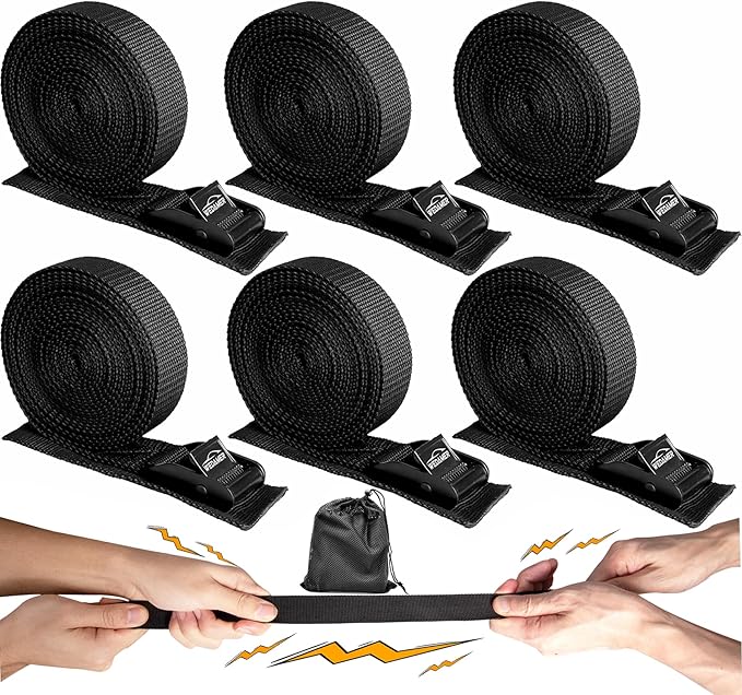WEDAMER 6-Pack Kayak Tie Down Straps Heavy Duty Cam Buckle Tie Downs Adjustable for Trucks Motorcycles Boat RV - Ratchet Lashing Straps with Storage Bag, Roof Rack Trailer Cargo Securement 1" x12ft