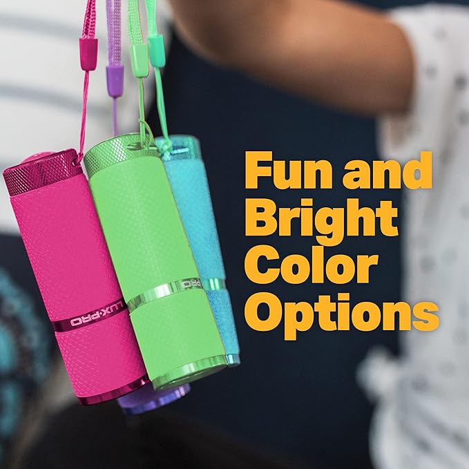 LUXPRO 3 Pack Mini Flashlights - LP395 Gel Glow in Dark - Aluminum LED Flashlights with Maximum Brightness of 40 Lumens - IPX4 Water Resistant - 3 AAA Batteries Included - Pink, Green, Teal