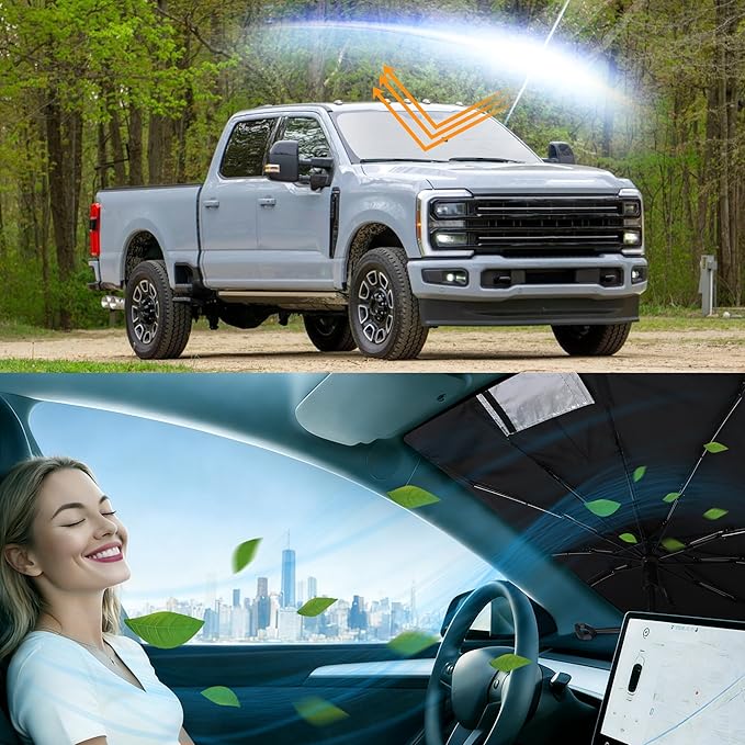 Windshield Sun Shade Umbrella Custom Fit for 2017-2022 Ford Super Duty F250 F350 F450 F550 Accessories Front Window Sunshade Keep Car Cooler
