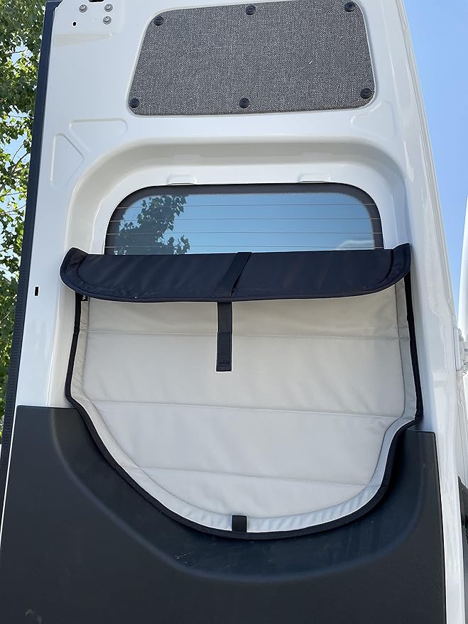 VanEssential Insulated Magnetic Blackout Rear Door Half Plastic Window Covers (Pair) Designed for Mercedes-Benz VS30 (Van Years 2019 to Current) - Cool Gray