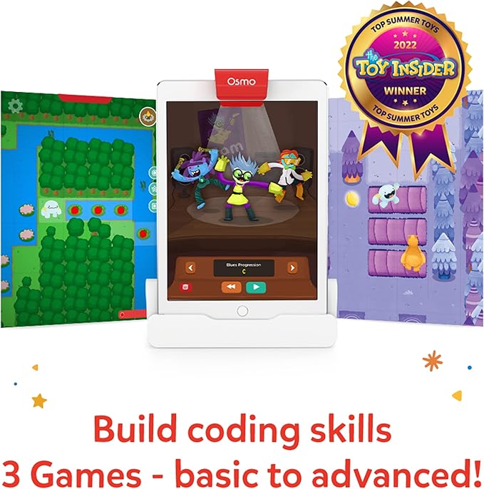 Osmo - Coding Starter Kit for iPad-3 Educational Learning Games-Ages 5-10+ Learn to Code, Basics Puzzles-STEM Toy-Logic, Fundamentals(Osmo iPad Base Included)
