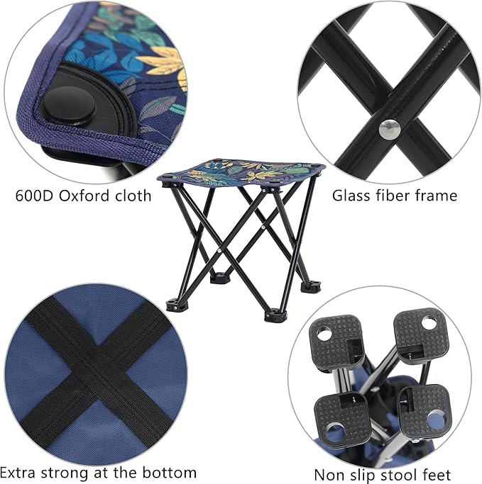 Wind Tour Portable Folding Camping Stool Outdoor Camping Lightweight Samll Chair for Fishing Hiking Gardening and Beach with Carry Bag (Medium Blue -1)