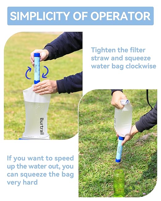Squeeze Water Bag Compatible with Squeeze Water Filtration System,Foldable Squeeze Bag for Survival Water Filter Straw,2L Durable TPU Material Water Container,Pack of 2