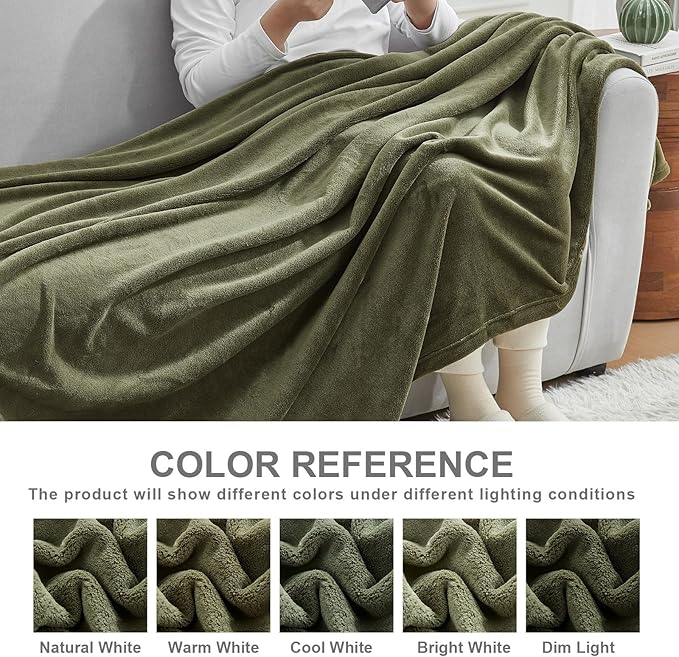 Hansleep Fleece Moss Green King Blanket, Super Soft Flannel Fuzzy Plush Cozy Blanket for All Seasons, Moss Green, King 90x108 Inches