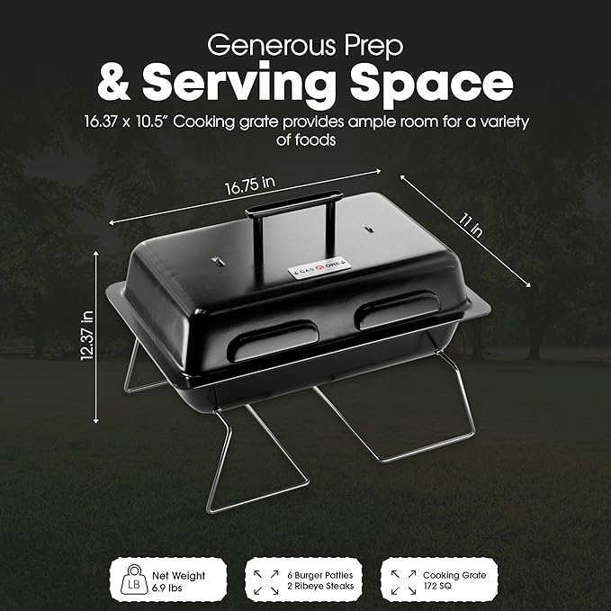 GasOne GPT-25 Propane Burner Gas Grill with Foldable Legs – Portable Grill Propane BBQ Grills with Adjustable Regulator – Heavy Duty Metal Construction – Easy to Assemble, Compact Foldable Design