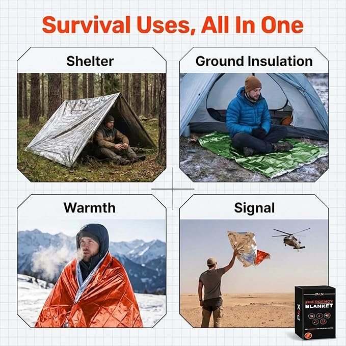 PREPARED4X Mylar Blankets 8 Pack - Waterproof Emergency Blanket - Rip and Tear Resistant Survivalist Gear - Emergency Thermal Blanket for Outdoor Survival