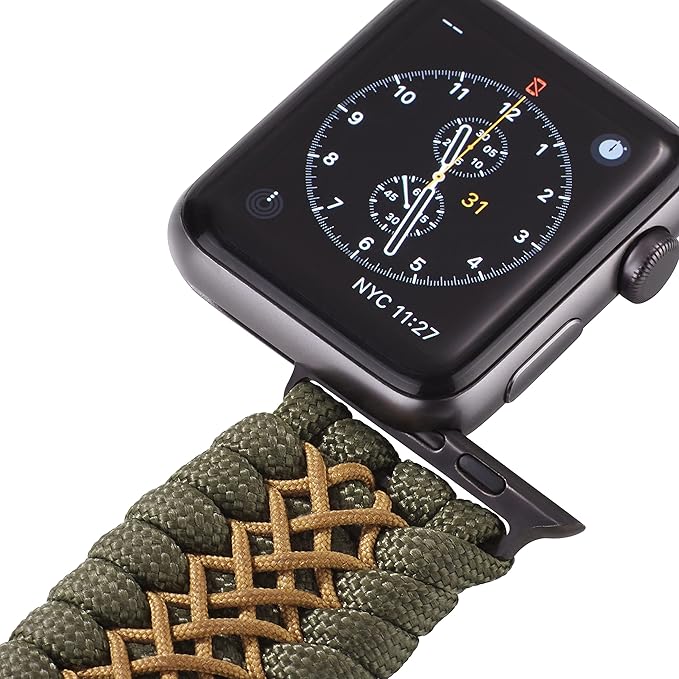 Savior Survival Gear Paracord Watch Band,Compatible with Apple Watch Band 49mm 46mm 45mm 44mm 42mm, iWatch Band Series Ultra 10 9 8 7 6 5 4 3 2 1 SE,Adjustable strap for men (Green-Brown-Black, Large)
