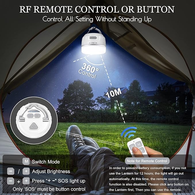 Sinvitron LED Camping Lantern Rechargeable with Remote Control - 1000LM 150H Runtime Tent Light, 5200mAh Water-Resistant Emergency Light for Hurricane Power Outages, Hiking Home
