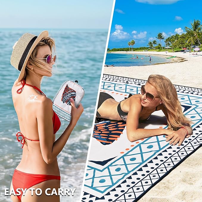 HIHOHO Beach Blanket Waterproof Sandproof Extra Large Beach Mat 79" X 83"/120"x108"for 1-8 Adults Quick Drying Durable Outdoor Picnic Mat for Beach Travel Camping Hiking