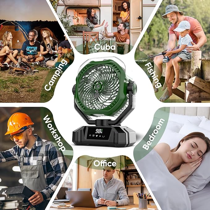 COZII Misting Fan Portable, 20000mAh Camping Fan Rechargeable with Mist - Mister with 360ml Water Tank, Touch Screen, 5 Speeds, 3 Colors LED Lantern, 8 Timing, for Tents, Travel, Beach, Home, Outdoor