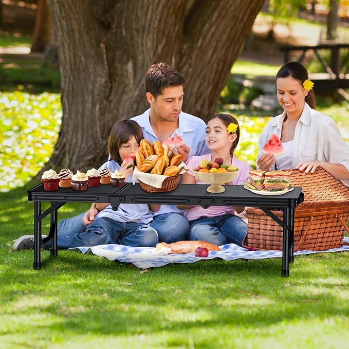 FUNYKICH 3ft Low Folding Camping Table with Carry Bag, 34.2'' Lx15.7'' W Portable Picnic Tables, Lightweight Thicker Aluminum Beach Table with Carry Handle for Beach, Camping, Picnic, Black