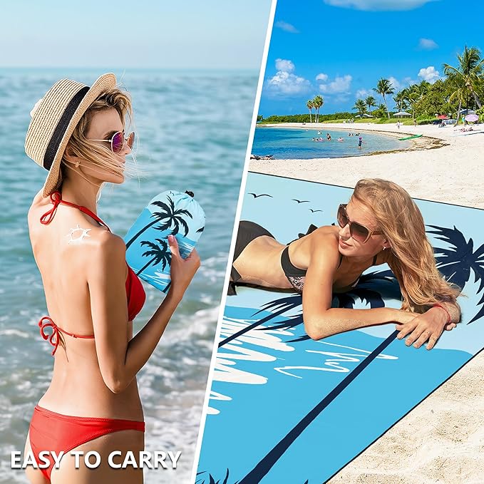 HIHOHO Beach Blanket Waterproof Sandproof Extra Large Beach Mat 79" X 83"/120"x108"for 1-8 Adults Quick Drying Durable Outdoor Picnic Mat for Beach Travel Camping Hiking