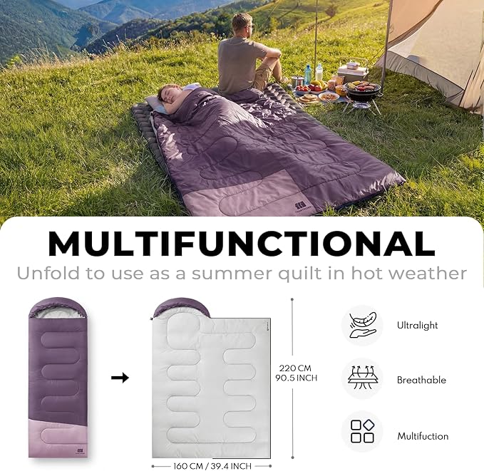 Ultralight Warm Weather Sleeping Bag - Portable, Waterproof, Compact Lightweight, Comfort with Compression Sack - Great for Outdoor Camping, Backpacking & Hiking