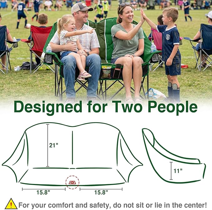 Oversized Double Camping Chair - 2 Person Folding Loveseat for Campfire Snuggle Freedom, Heavy Duty 660LBS Support with Frustration-Free Oversized Carry Bag, Perfect for Couples, Dogs & Sports