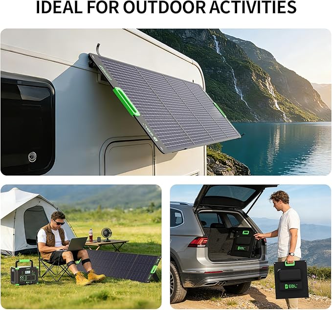 EBL 1000W Portable Power Station With 200W Solar Panels, 999Wh Backup Lithium Battery, Pure Sine Wave AC Outlet, 60W PD Quick Charge Solar Generator Set for RV/Van Camping, Road Trip, Home, Off-grid