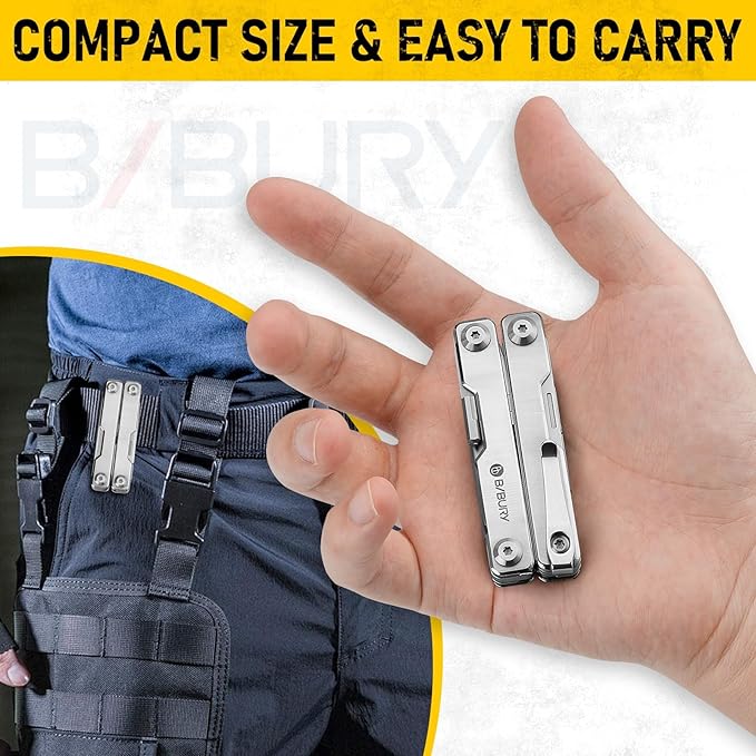 BIBURY Mini Multitool Pliers BI2051A, Mini Pocket Pliers with Window Breaker, Seat Belt Cutter, Bottle Opener for Outdoor Survival, EDC Multi Tool with Pocket Clip, Gifts for Men Women