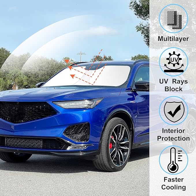 Windshield Sun Shade Custom Fit 2014 2015 2016 2017 2018 2019 2020 Acura MDX Accessories Foldable Sunshade Sun Blocker Front Window Shades Covers Keep Car Cooler