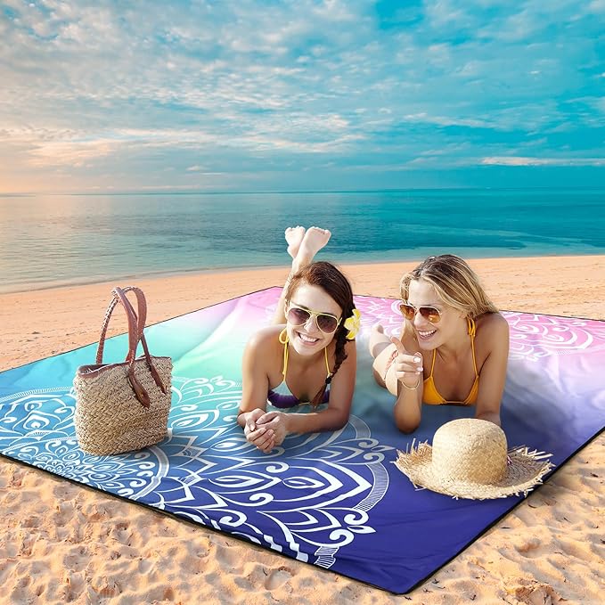 HIHOHO Beach Blanket Waterproof Sandproof Extra Large Beach Mat 79" X 83"/120"x108"for 1-8 Adults Quick Drying Durable Outdoor Picnic Mat for Beach Travel Camping Hiking