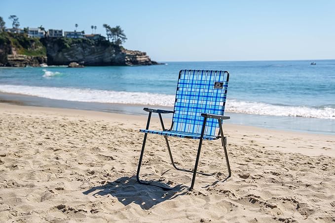 MOUNTAIN SUMMIT GEAR Retro Webbed Camping Chair - Lightweight, Foldable, Durable Steel Frame, 300lb Capacity, Vintage Stripes by Caddis Sports (4, Ocean Blue)