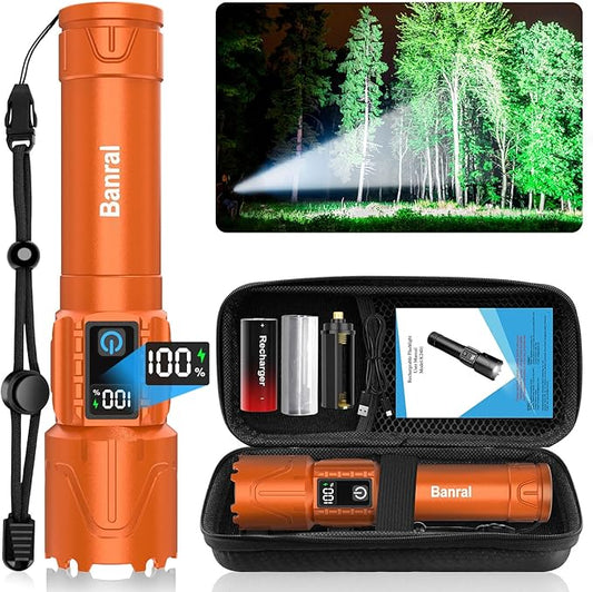 Rechargeable Tactical Flashlights 2000 High Lumens - 5000mAh Super Bright LED Powerful Flash Light, Waterproof Handheld USB C Flashlight for Home,Car,Camping,Emergencies,5 Modes,Zoomable (1, Orange)
