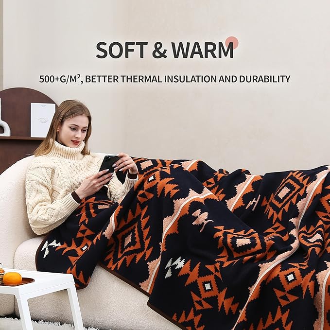 ACUSHLA Merino Wool Camp Blanket - Warm Thick Washable Large Outdoor Camping Sleeping Throw Blanket All Weather Morocco Blue 79" x63"
