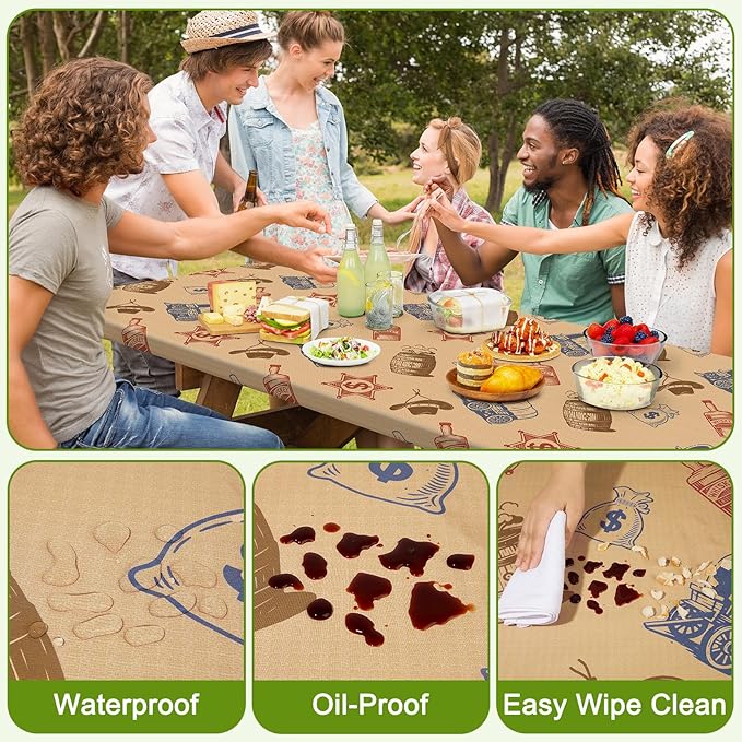 Picnic Table Cover with Bench Covers Portable Table Cloth Built-in Storage Pocket Fitted Tablecloth with Elastic Edges Waterproof Camping Essentials for Indoor Outdoor Rv,72in,Colored Denim