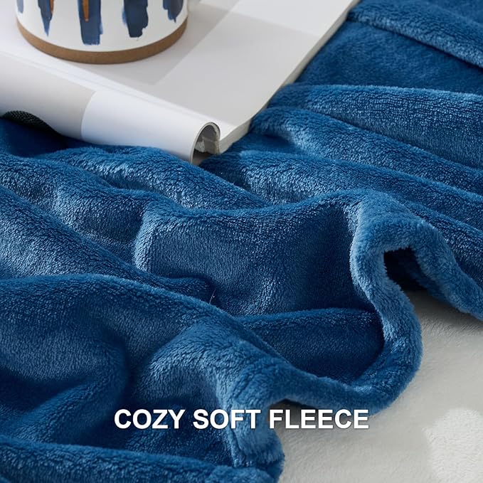 Hansleep Fleece Mineral Blue King Blanket, Flannel Fuzzy Plush Cozy Blanket for All Seasons, Mineral Blue, King 90x108 Inches