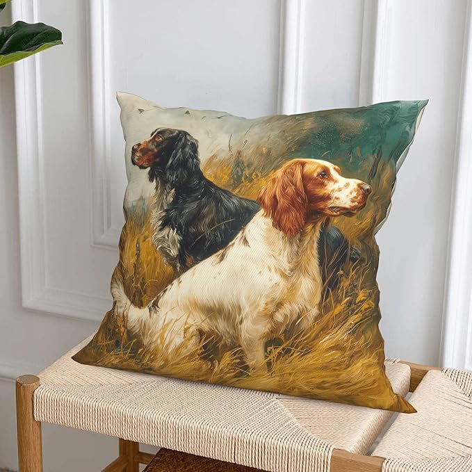 Vintage Dog Throw Pillow Covers 18 X 18 Inch Set of 4 Decorative Cushion Cover Home Decor for Sofa Chair Couch Bedroom Living Room