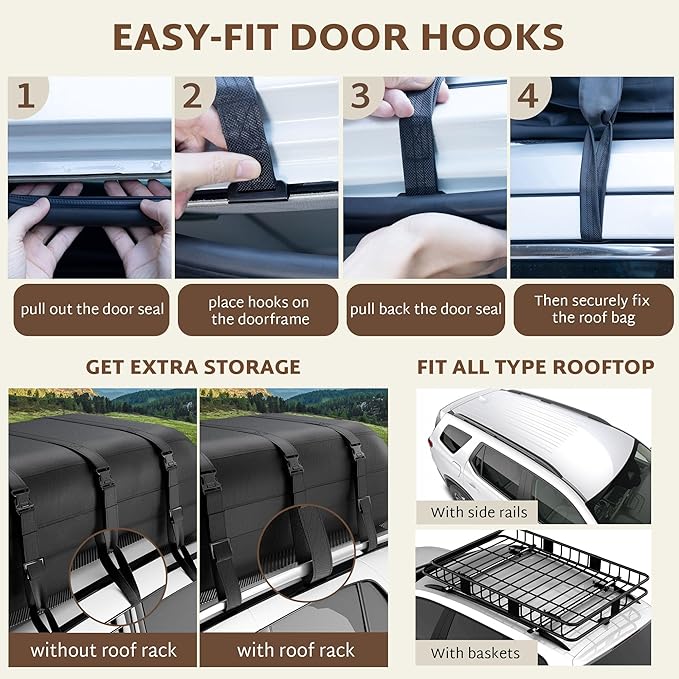 iBirdie Roof Rack Cargo Carrier 30.1 Cubic Feet, Soft-Shell Rooftop Cargo Box, Waterproof Heavy Duty 1200D for Car with/Without Roof Rack, Includes Anti-Slip Mat, Door Hooks, 52x40x25 inches