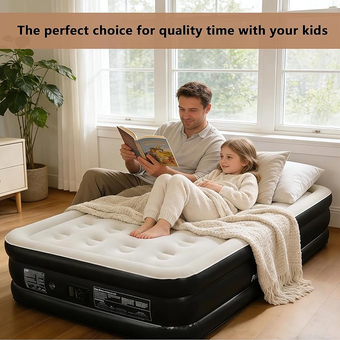 air Mattress Full with Built in Pump – 18-Inch Thickened air Bed Suitable for Camping, Home use, and Guest Accommodation, Supports Up to 650 Pounds（Black）