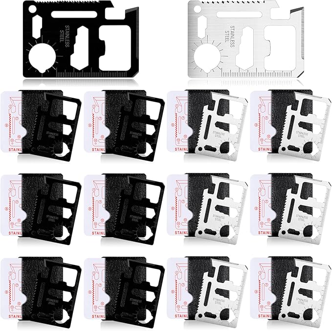 WILLBOND 24 Sets 11 in 1 Credit Card Multitool Fathers Day Christmas Men Gift Multipurpose Tactical Wallet Tool Christmas Bottle Opener for Men Birthday Dad(Black, Silver)