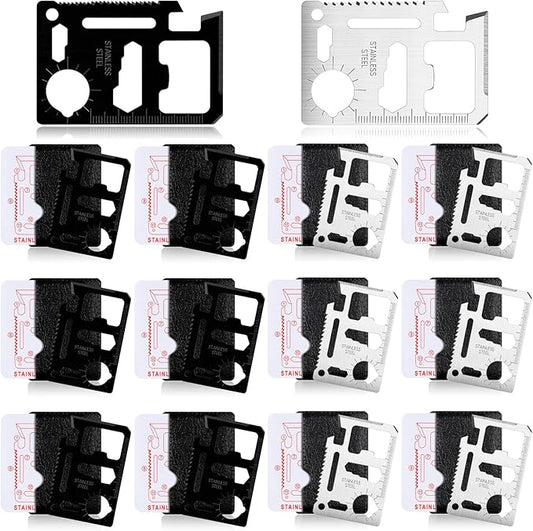 WILLBOND 24 Sets 11 in 1 Credit Card Multitool Fathers Day Christmas Men Gift Multipurpose Tactical Wallet Tool Christmas Bottle Opener for Men Birthday Dad(Black, Silver)